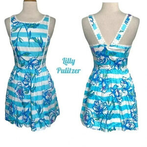 Lilly Pulitzer 0 dress Sandrine Shorely Blue tossing the line pearl fit‎ + flare